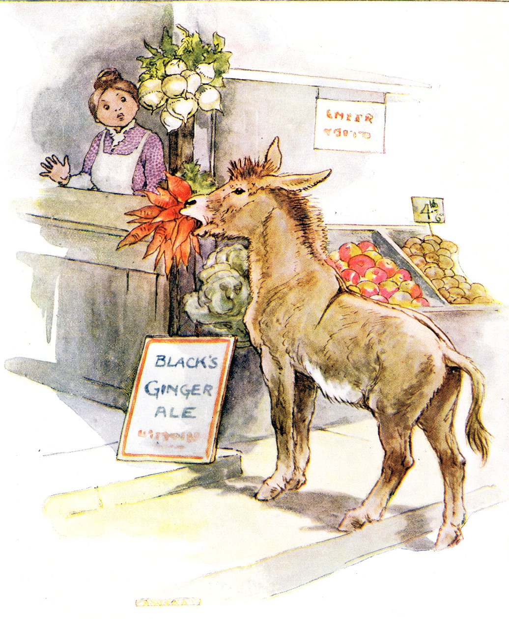 'Så en nydelig haug med gulrøtter', illustrasjon fra 'The Naughty Neddy Book', utgitt av Thomas Nelson und Sons, 1920-tallet av Anne Anderson