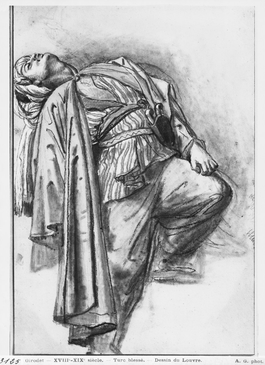 Wounded Turk (svart blyant og stubbe undpastell på beige papir) av Anne Louis Girodet de Roucy Trioson