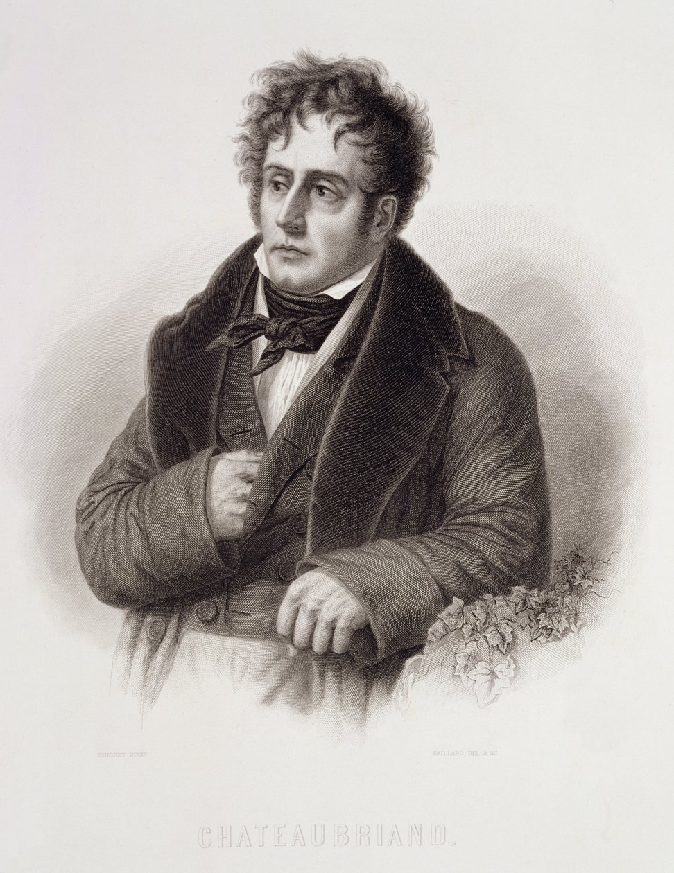Francois Rene, Vicomte de Chateaubriand (1768-1848) gravert av Rene Gaillard (ca. 1719-90) av Anne Louis Girodet de Roucy Trioson