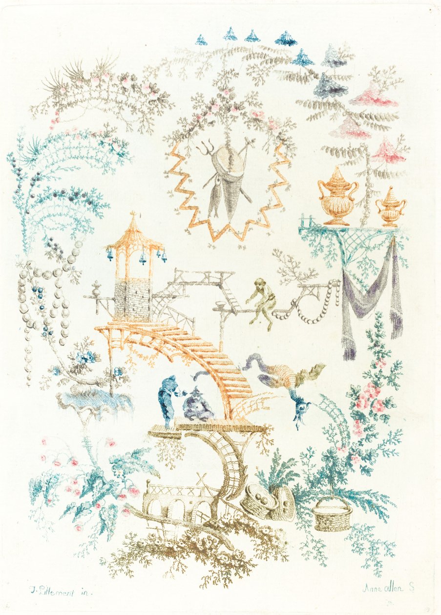 Kinesisk arabesk med en ape, tidlig på 1760-tallet. av Anne Allen