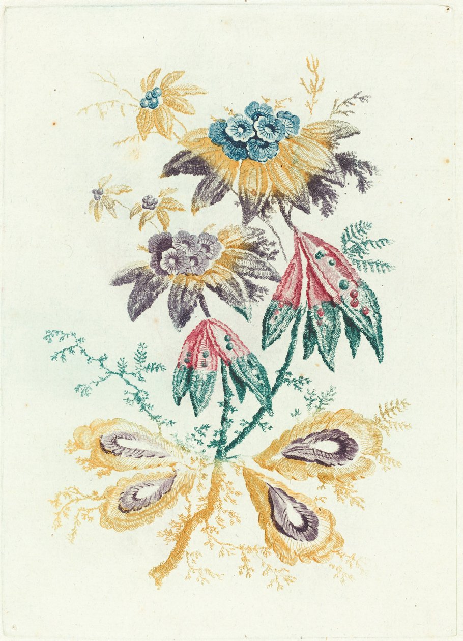 Fantastiske blomster med peapod-blader, 1795. av Anne Allen