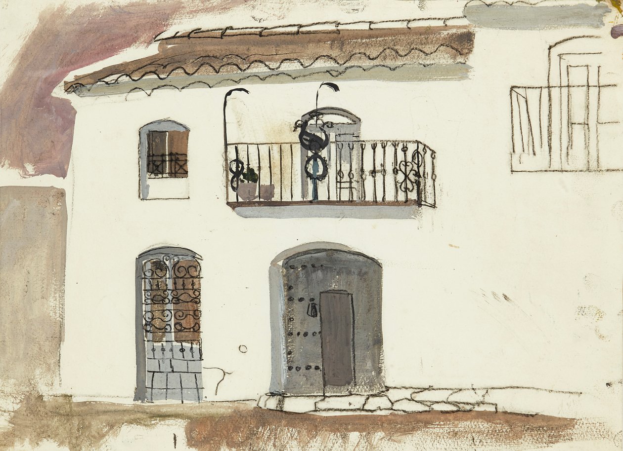 Et spansk hus (kritt og gouache) av Anne Redpath