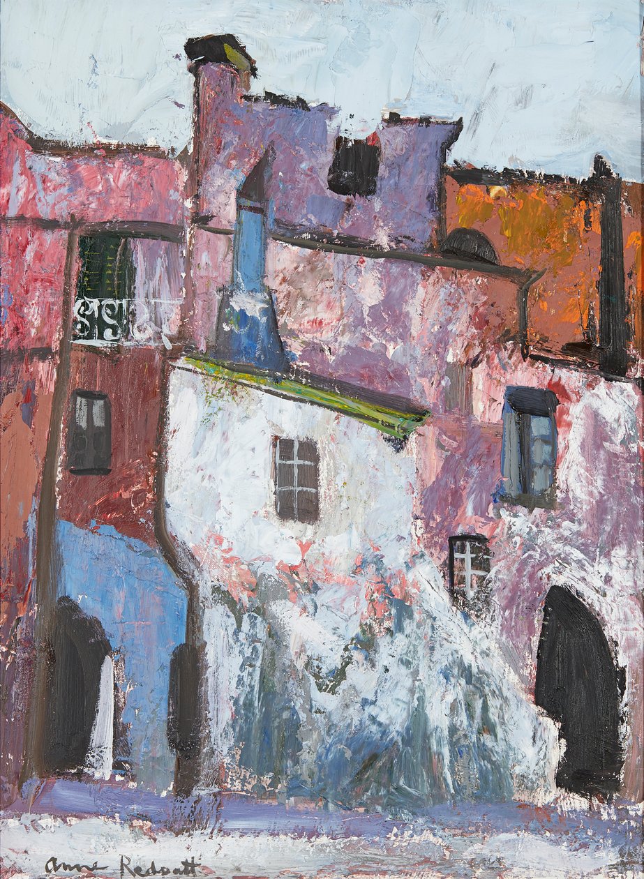 Mediterranean Village (olje om bord) av Anne Redpath