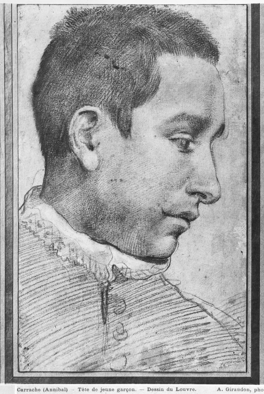 Portrett av en ung mann (rødt kritt, vask av rødt kritt og hvite gouache-høydepunkter på papir) av Annibale Carracci