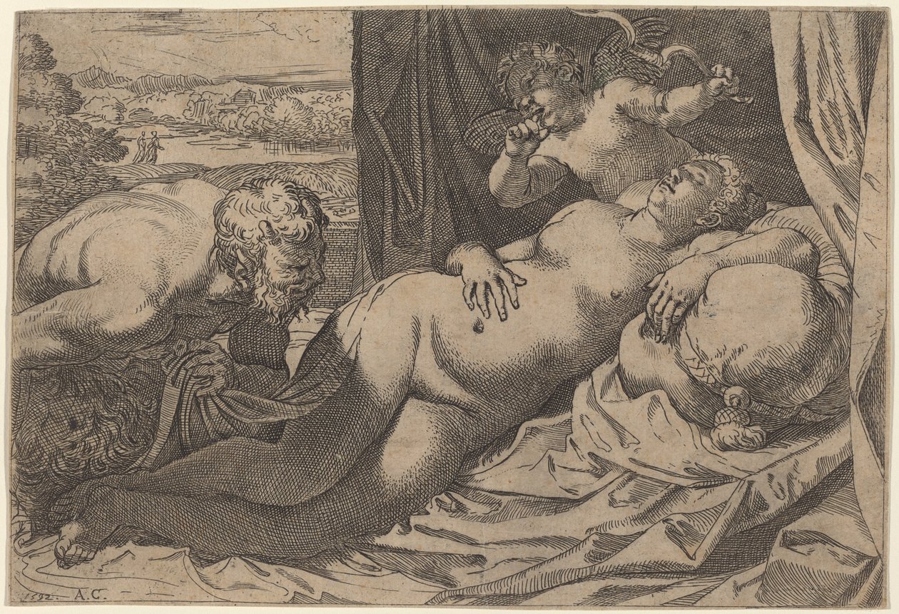 Venus og en Satyr av Annibale Carracci