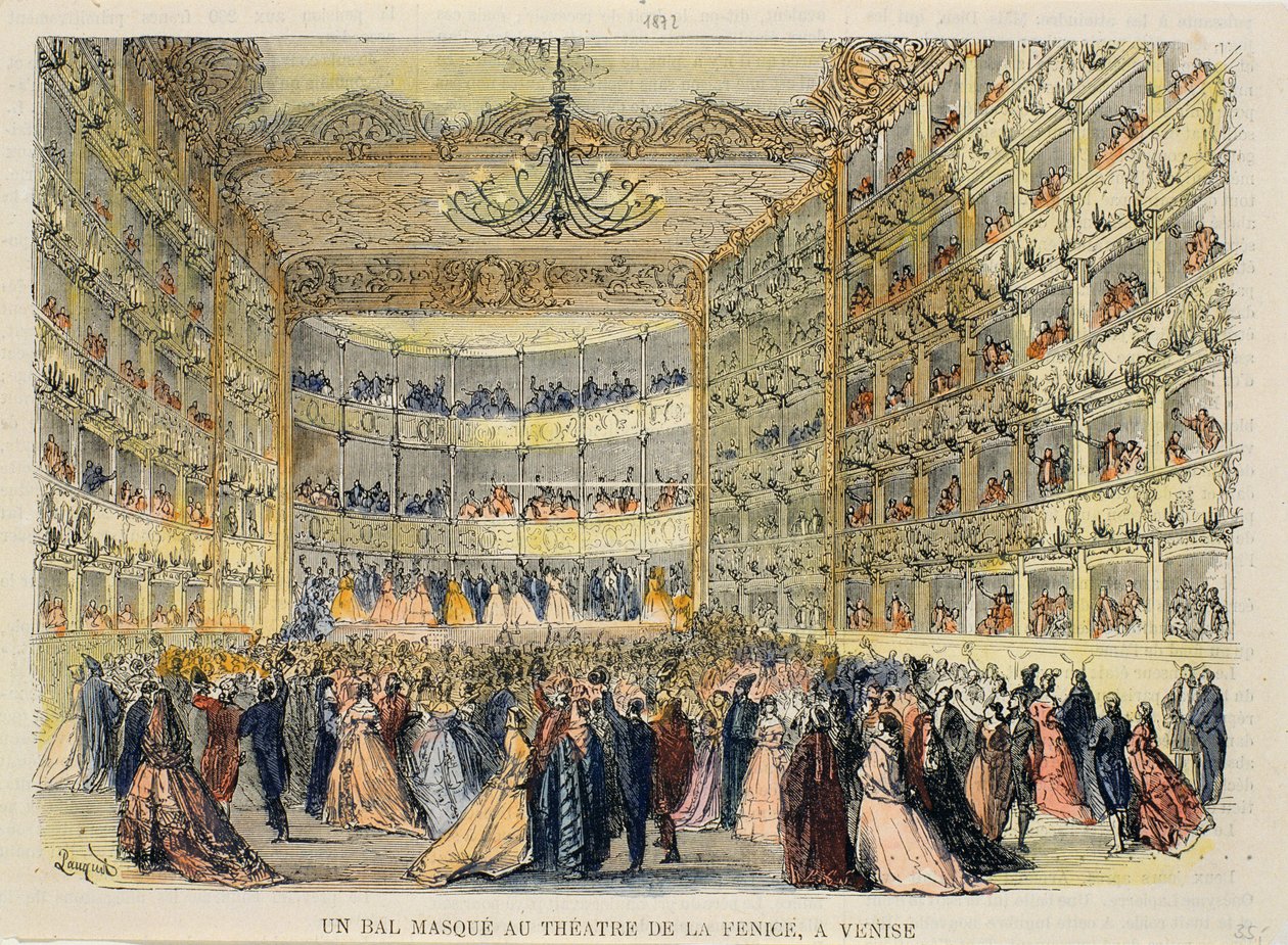 En maskert ball på Fenice Theatre, Venezia, 1800-tallet av Unbekannt Unbekannt