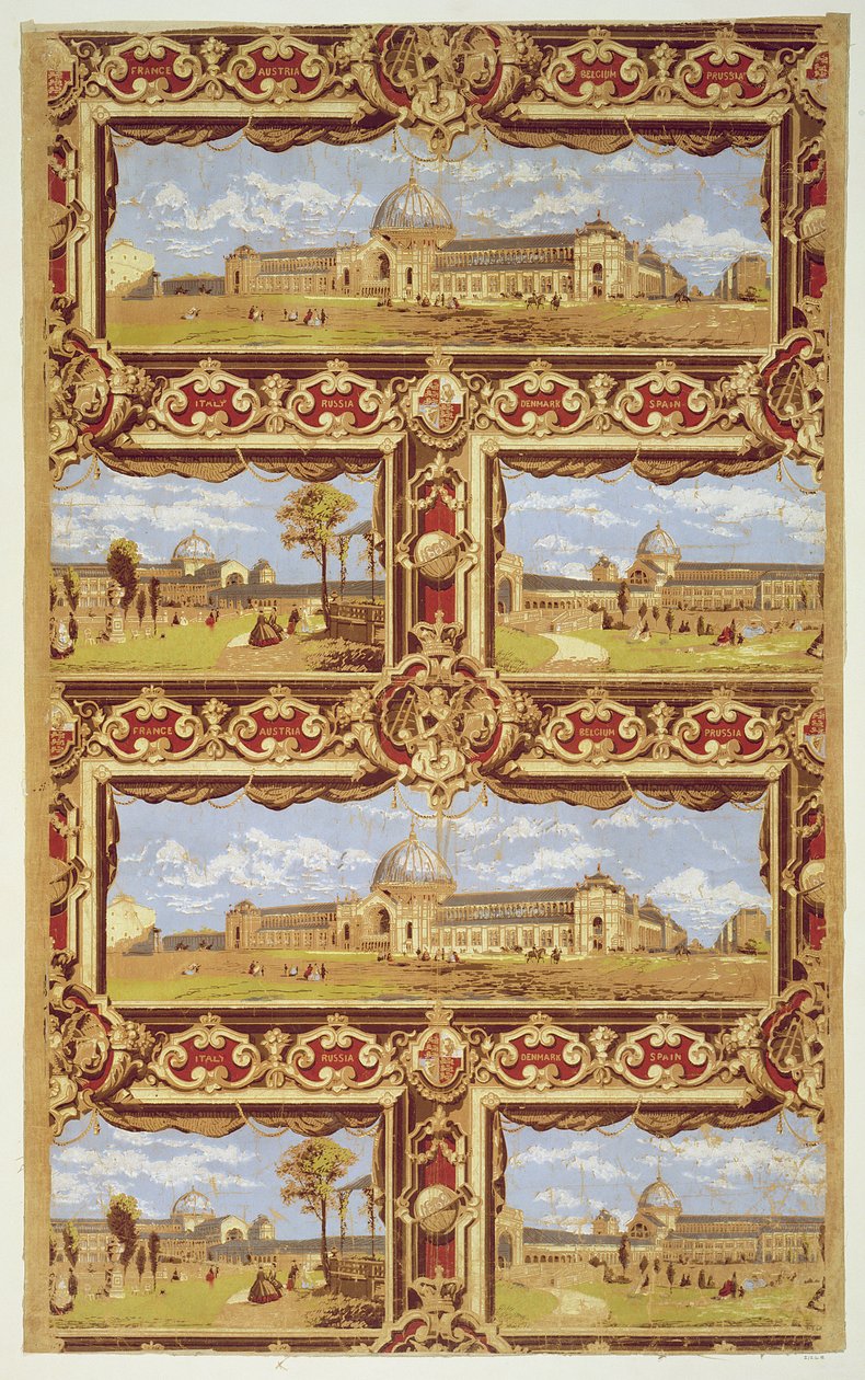 Utsikt over den internasjonale utstillingen, 1862, Tapetdesign (fargetrykk fra treklosser) av Unbekannt Unbekannt