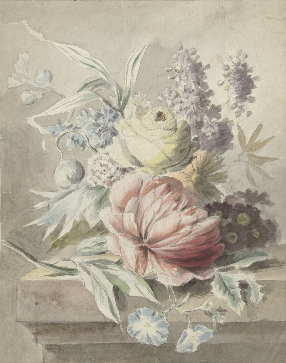 Blomster liggende på en sokkel av Anonymous