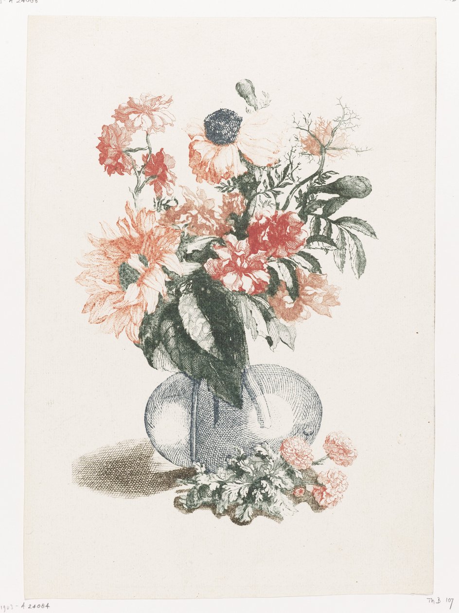 Glassvase med forskjellige blomster og en solsikke av Anonymous