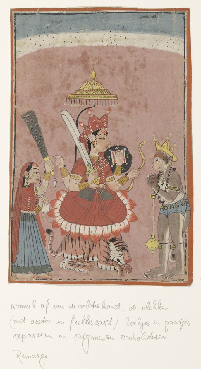 Gudinnen Durga og Hanuman av Anonymous