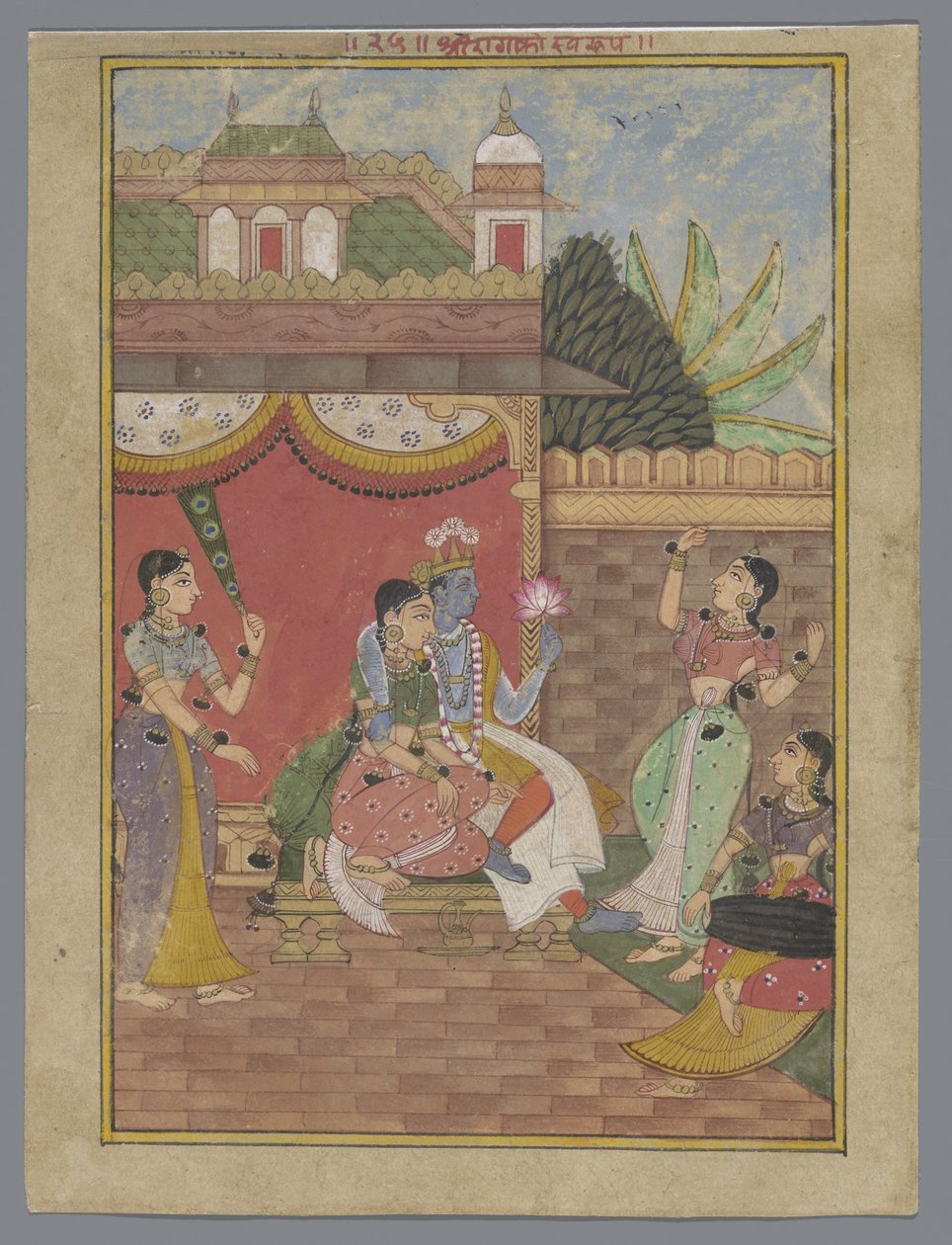 Radha og Krishna i et palass (Ragamala) av Anonymous