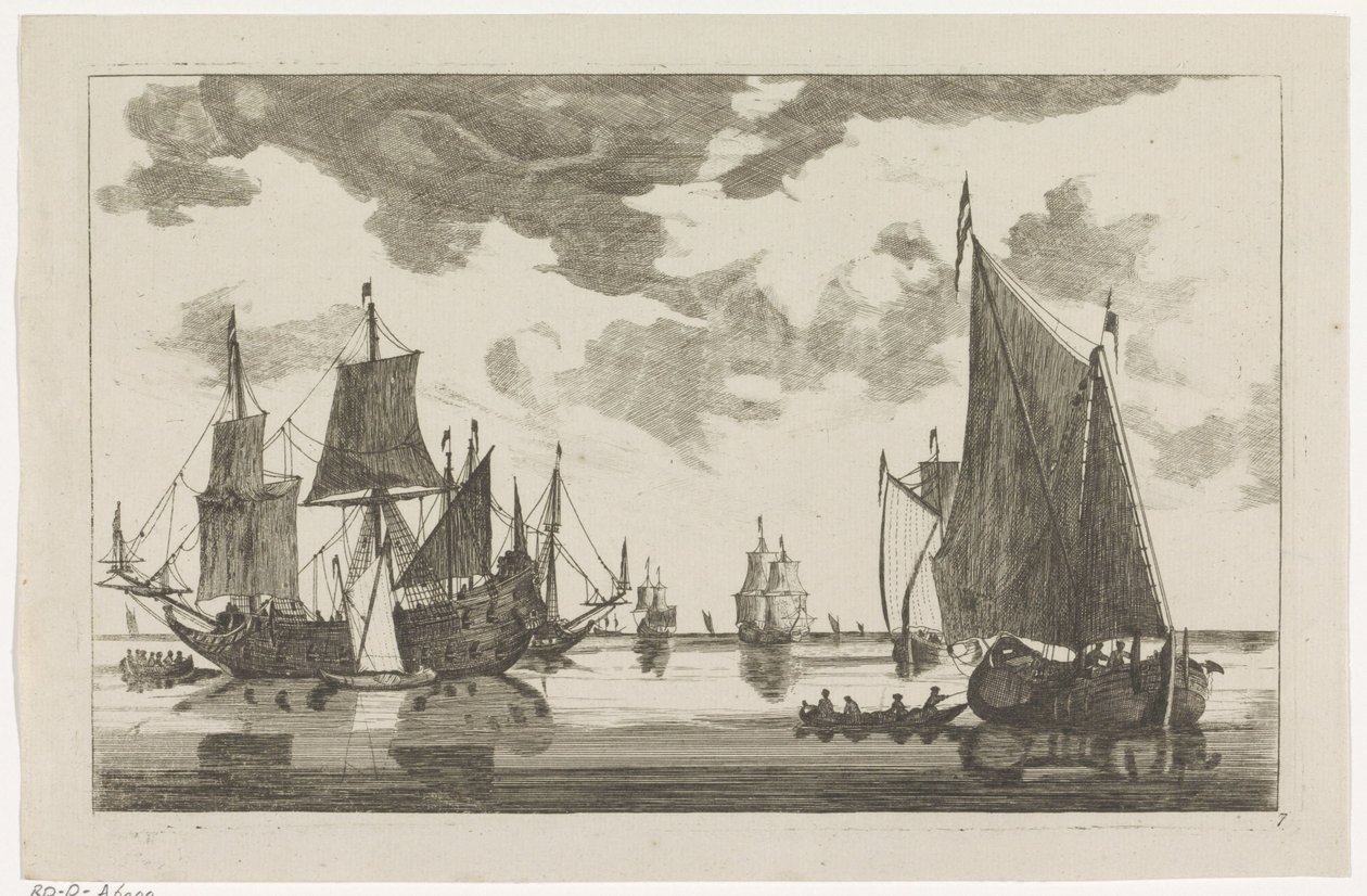 Seilskuter og sluper på stille hav Seascapes (serietittel) av Anonymous
