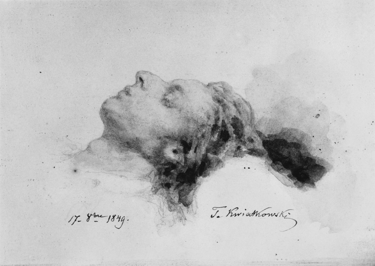 Frederic Chopin på dødsleiet, 17. oktober 1849 (blyant og gouache på papir) av Antar Teofil Kwiatowski