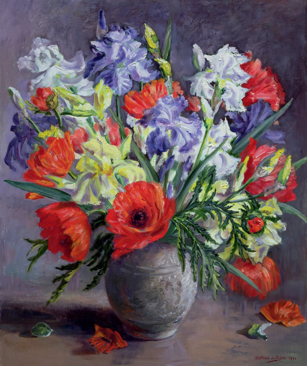 Valmuer og iris, 1991 av Anthea Durose