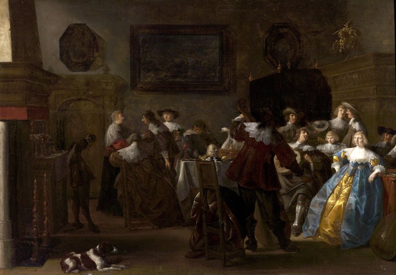 Merry Company (interiør med kavalerer og damer), 1630-tallet av Anthonie Palamedesz