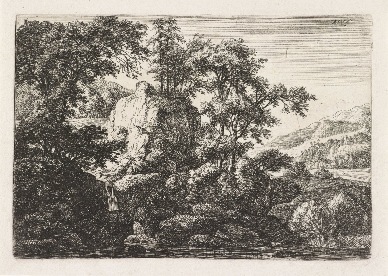 Dobbel foss Landskap med steiner (serietittel) av Anthonie Waterloo