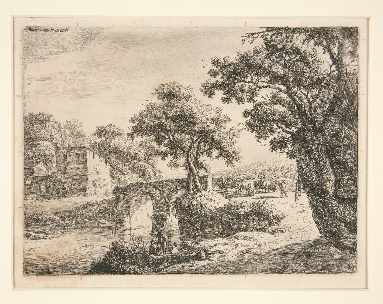 flokk nær en steinbro av Anthonie Waterloo