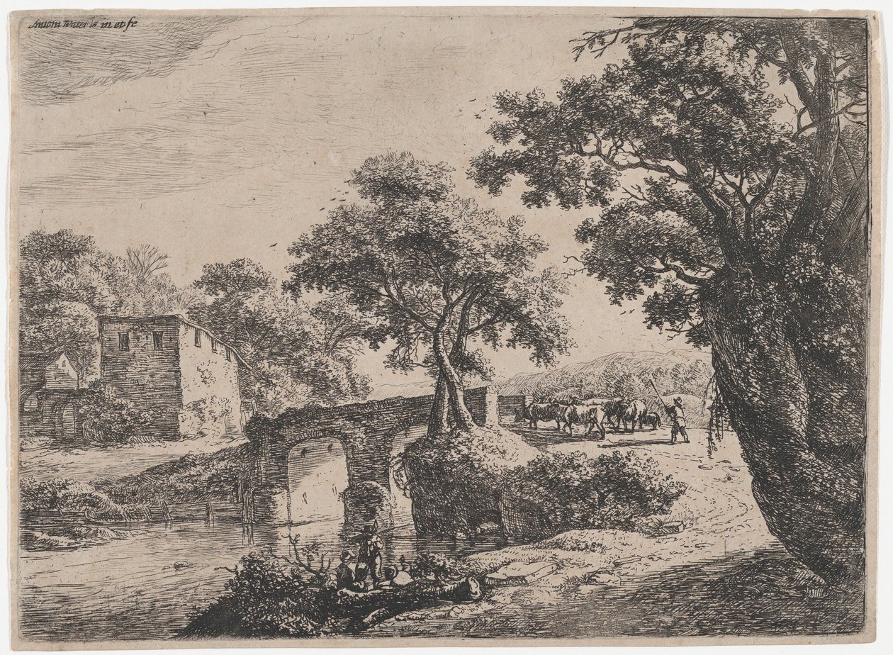 Herd Near a Stone Bridge, 1600-tallet. av Anthonie Waterloo