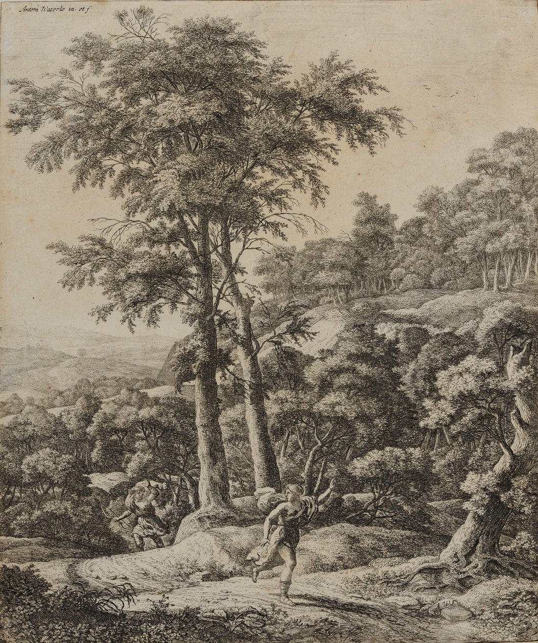 Landskap med jegerinne (etsing) av Anthonie Waterloo