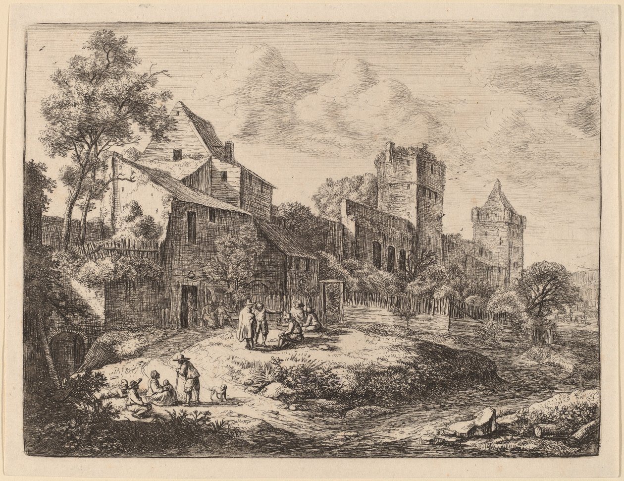 Square foran et vertshus av Anthonie Waterloo