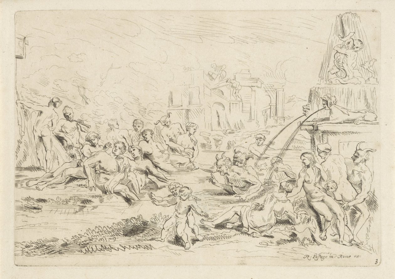 Å bade satyrer en nymfe The Bacchanal (serietittel) av Anthonie de Winter