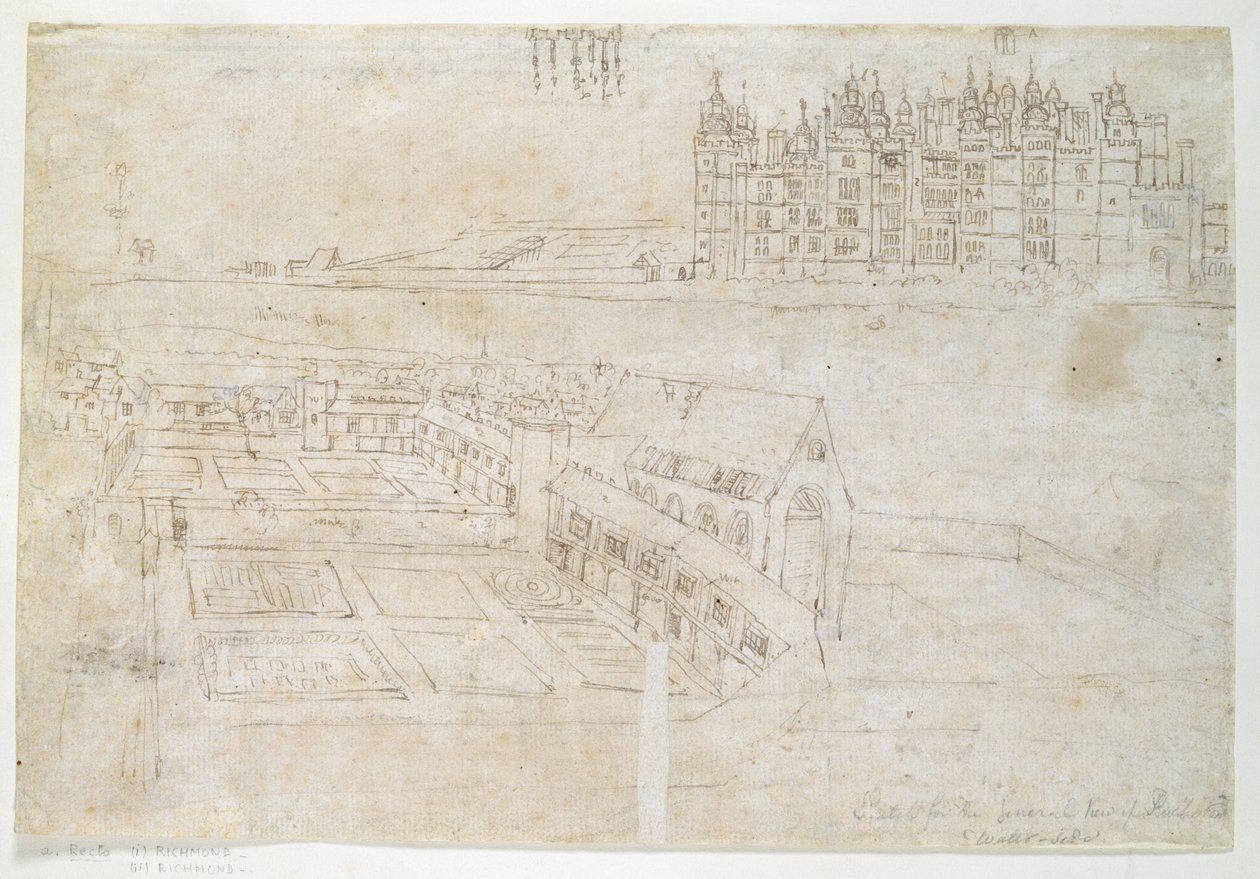 Privy Gardens, Richmond Palace, ca. 1544 (penn og blekk på papir) av Anthonis van den Wyngaerde
