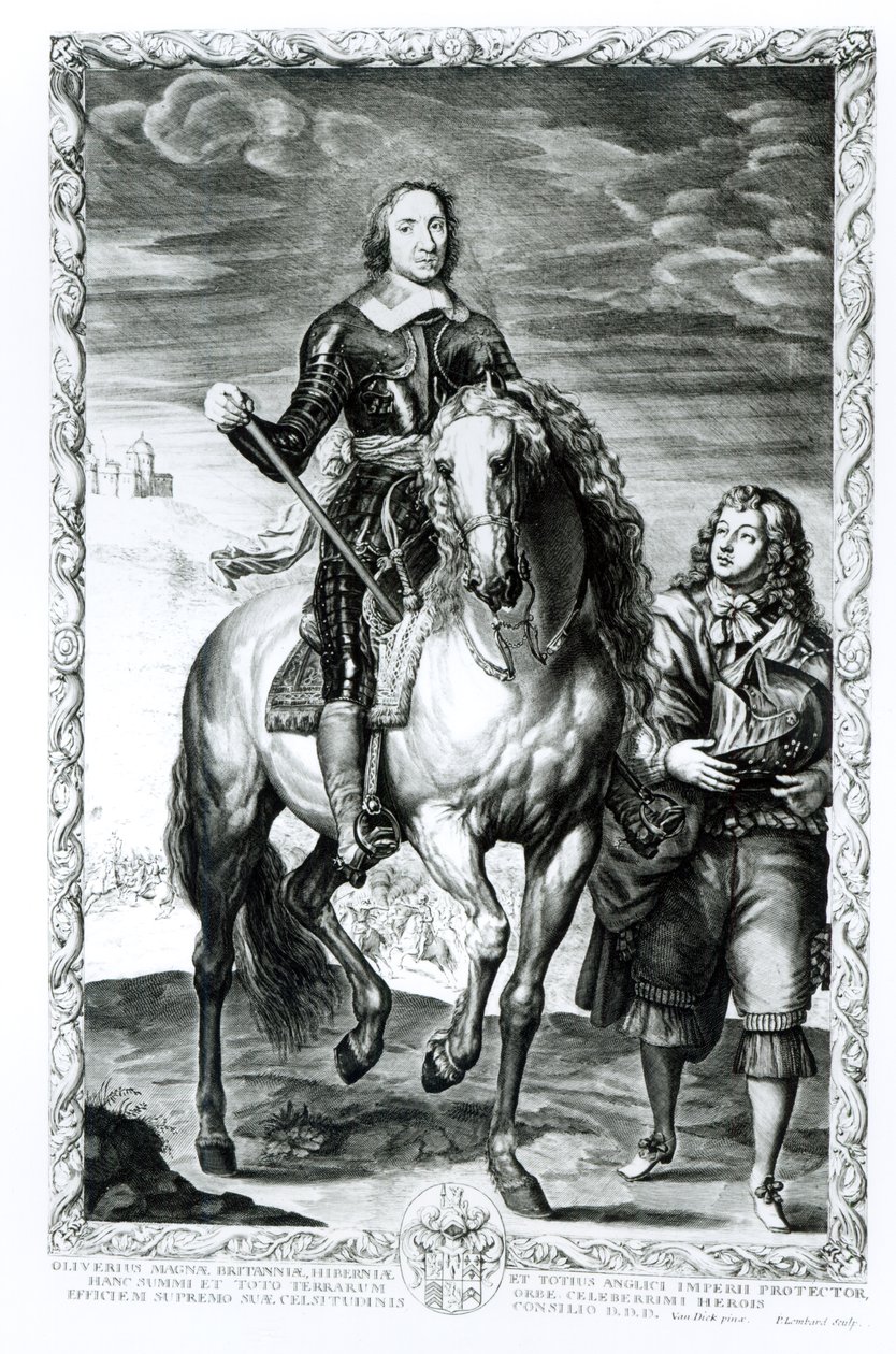 Rytterportrett av Oliver Cromwell (1599-1658) gravert av Pierre Lombart (1612-80) av Anthony van Dyck