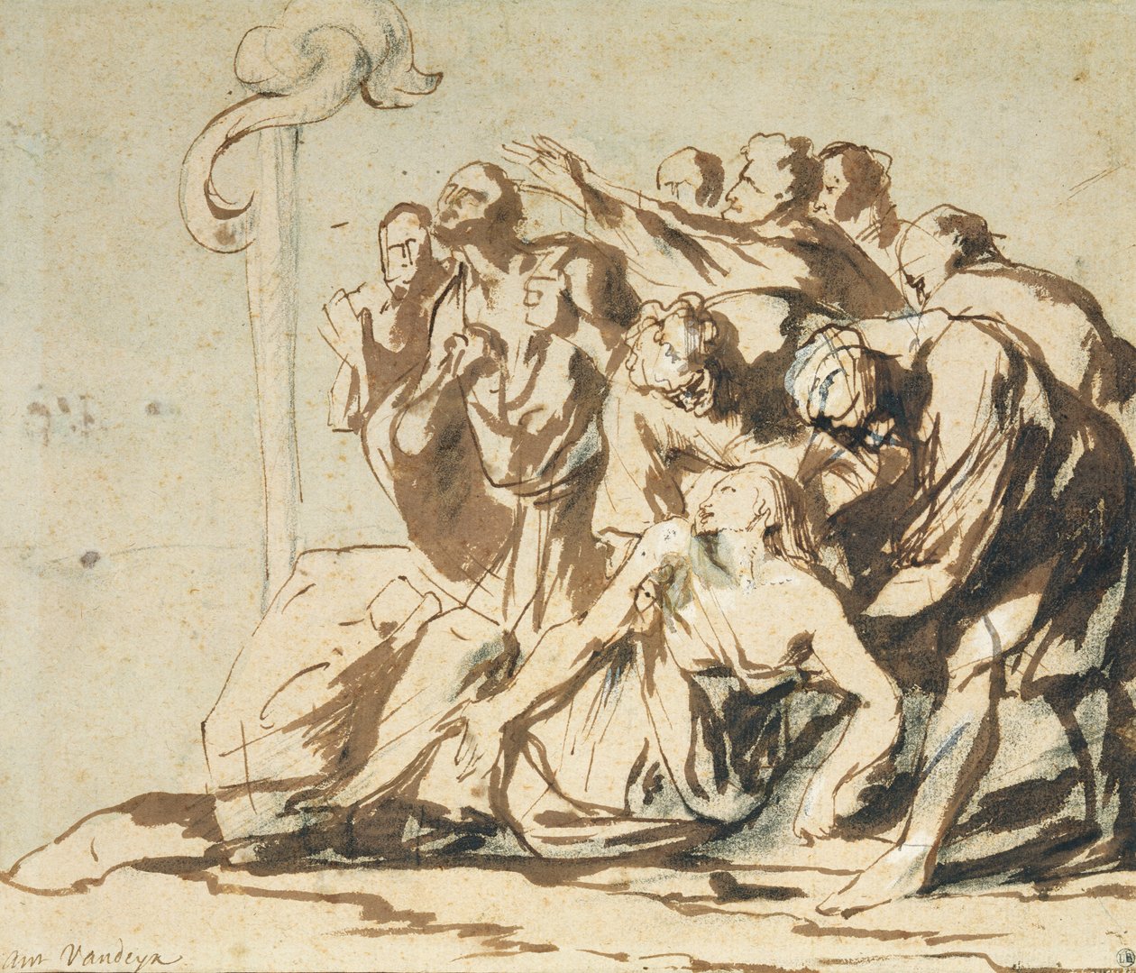 The Brazen Serpent (penn og blekk med kull på papir) av Anthony van Dyck