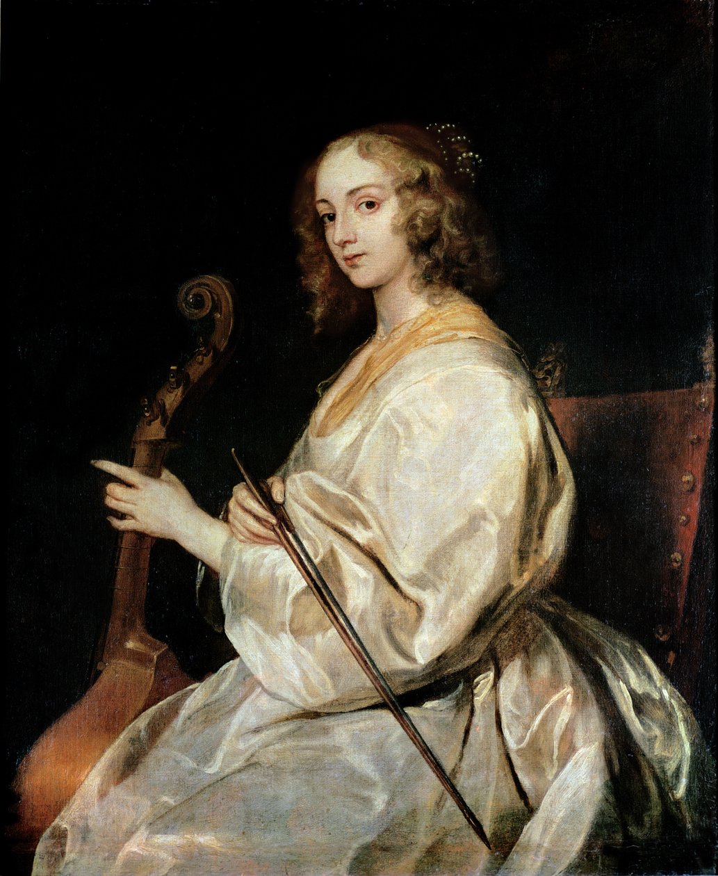 Ung kvinne som spiller en Viola da Gamba av Anthony van Dyck