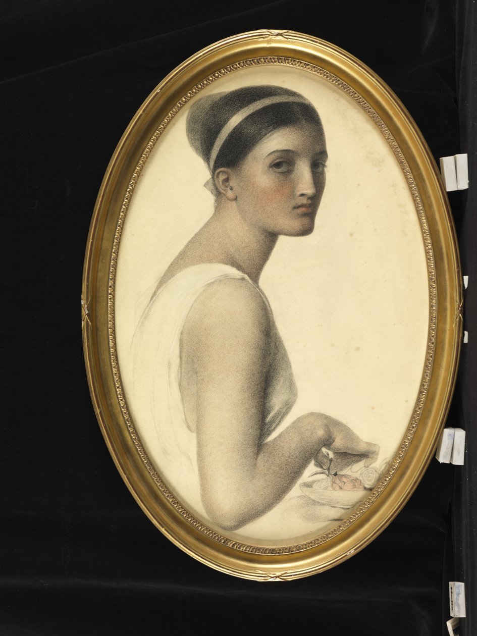 Ideelt hode (kritt på papir) av Anthony Frederick Augustus Sandys