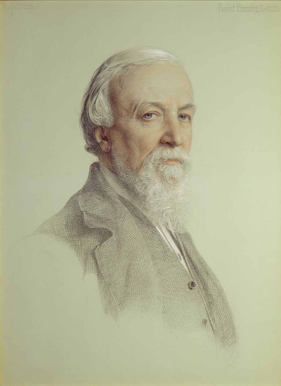 Robert Browning (1812-89), 1881 (blyant og farget kritt på papir) av Anthony Frederick Augustus Sandys