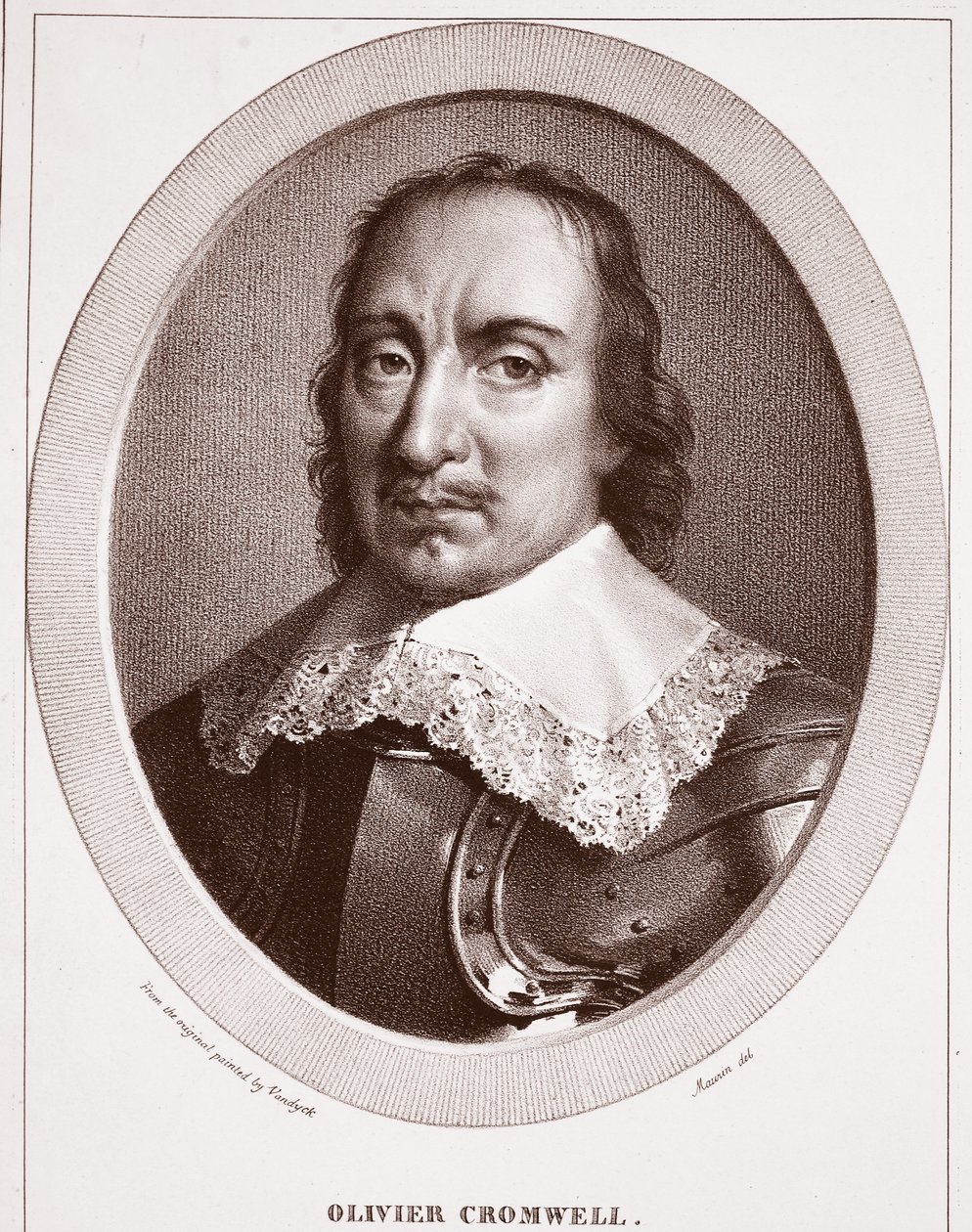 Oliver Cromwell, tilskrevet Maurin, gravert av de Langlume (litografi) av Anthony van Dyck