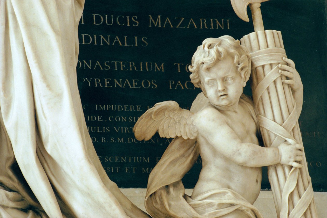 Detalj av graven til kardinal Jules Mazarin 1602-61 1689-93, i kapellet marmor og bronse av Antoine Coysevox