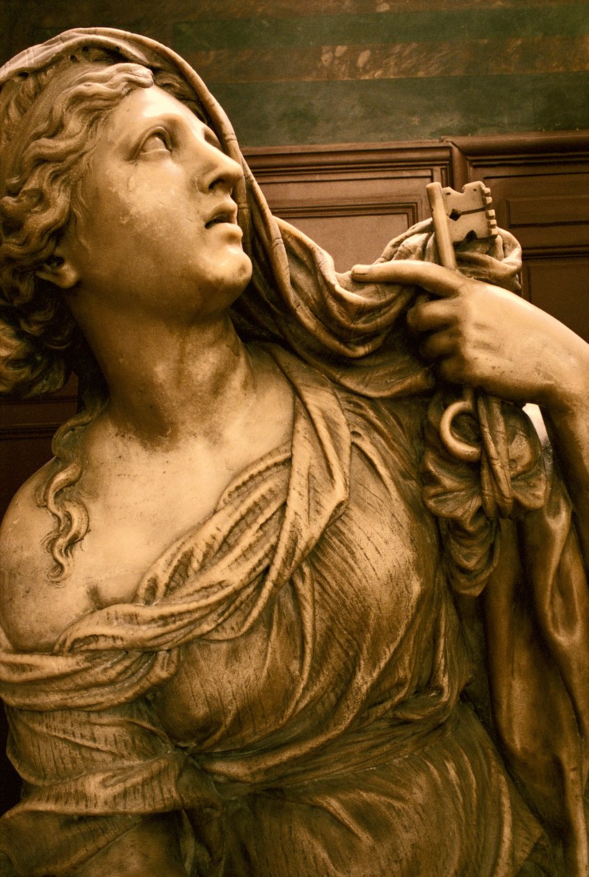 Graven til Jean-Baptiste Colbert de Torcy 1619-83 detalj av den allegoriske figuren av Fidelity, ca. 1685-87 marmor se også 248118 og 248120 av Antoine Coysevox