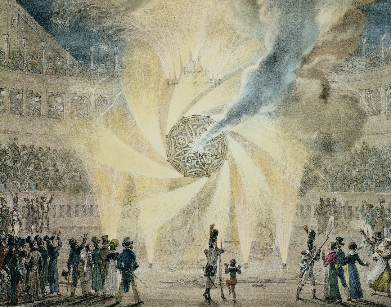 Fyrverkeri (fargegravering) av Antoine Jean Baptiste Thomas
