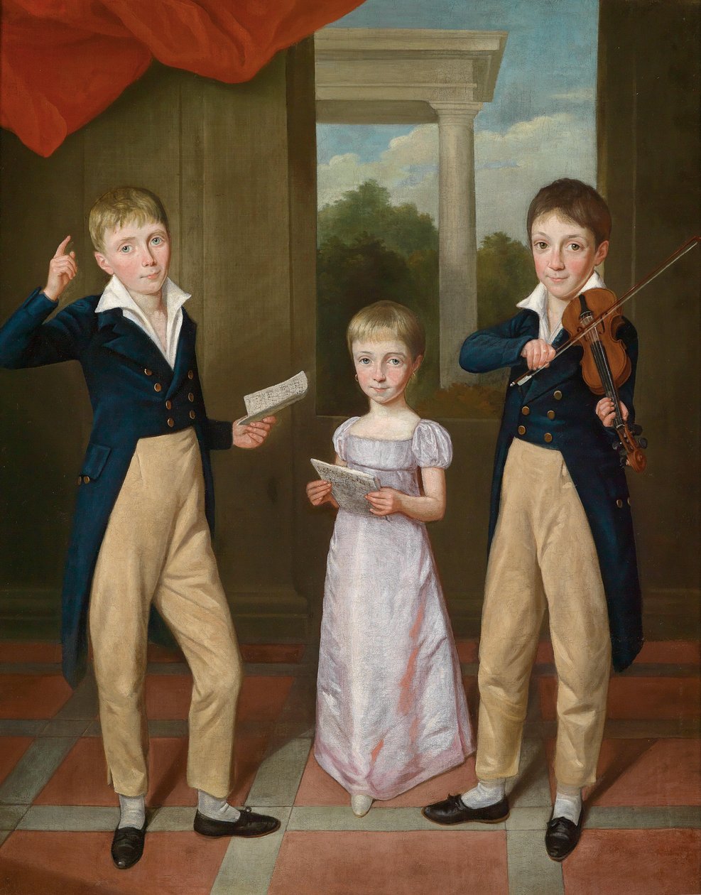 Et portrett av en ung jente og to unge gutter på en huskonsert av Antoine Jean Gros