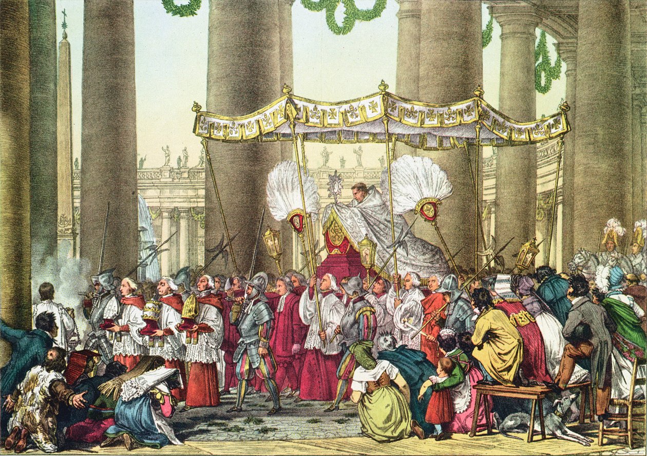 Den pavelige prosesjon på festen for Corpus Christi, gravert av Francois Alexandre Villain (1798-1884) av Antoine Jean Baptiste Thomas