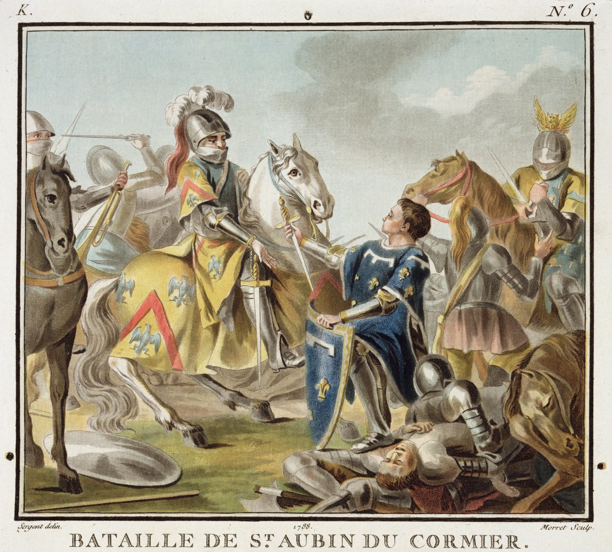 Slaget ved St Aubin du Cormier i 1488, gravert av Jean Baptiste Morret (fl. 1790-1820) 1788 av Antoine Louis Francois Sergent Marceau