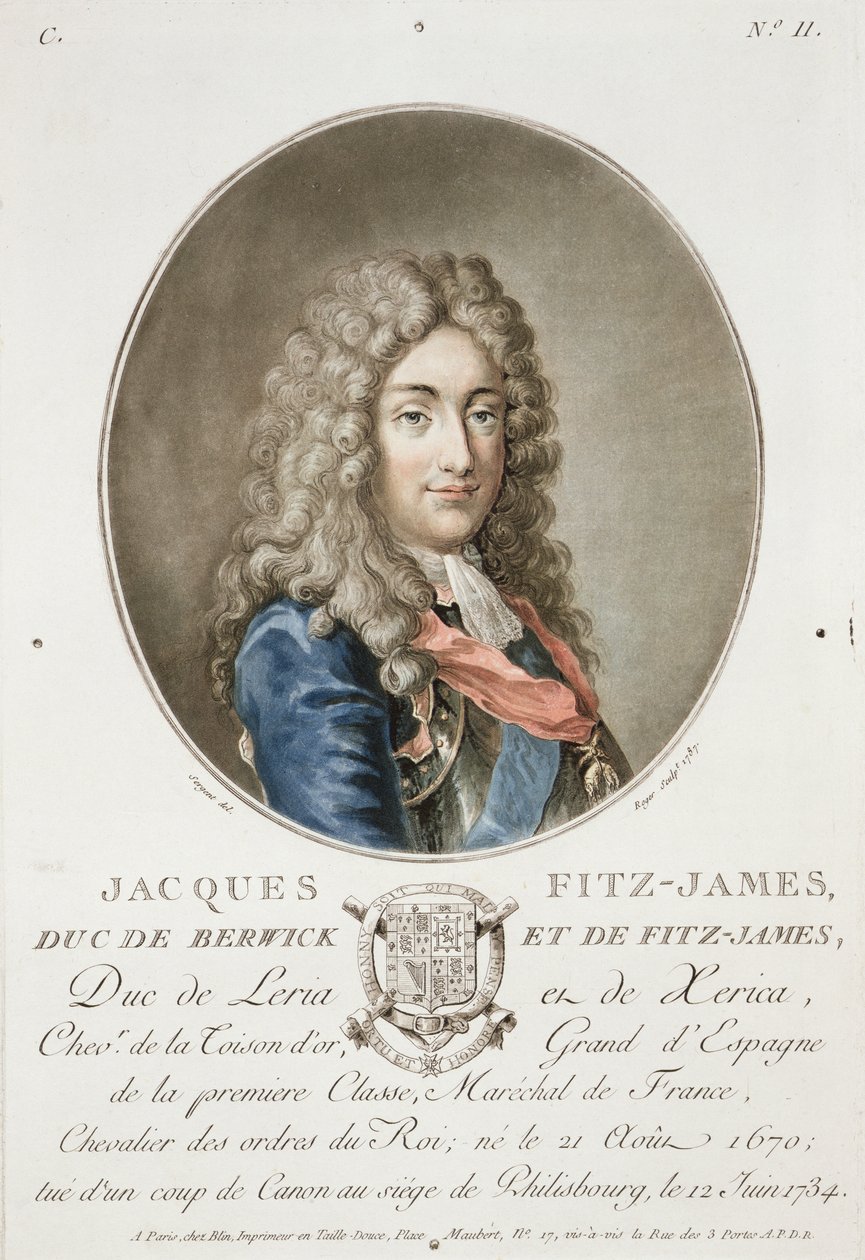 James Fitzjames (1670-1733), 1. hertug av Berwick, fra 'Portretter av store menn, berømte kvinner og minneverdige emner i Frankrike', gravert av Roger, 1787, utgitt 1787-92 av Antoine Louis Francois Sergent Marceau