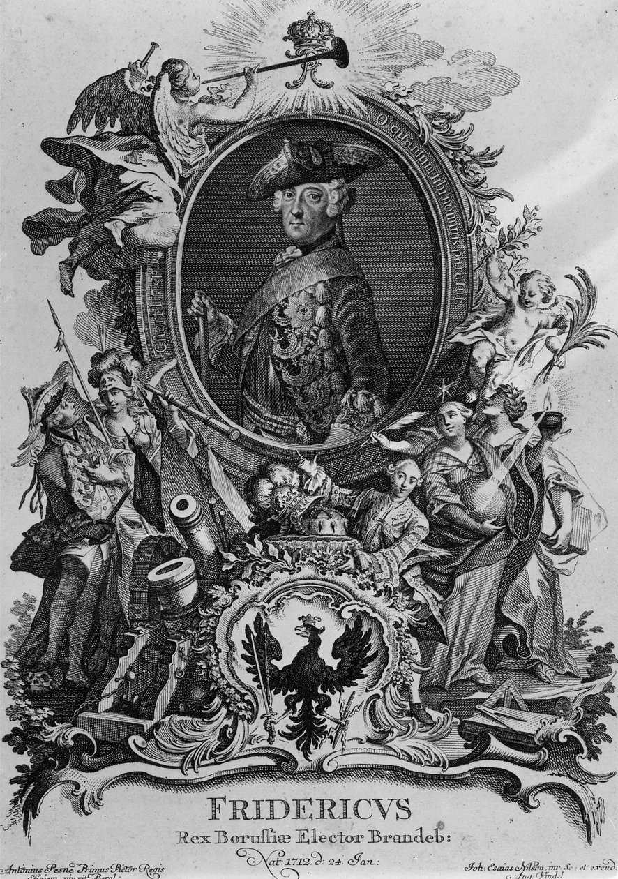 Portrett av Frederick II (1712-86), gravert av Johann Esaias Nilson (1721-88) av Antoine Pesne