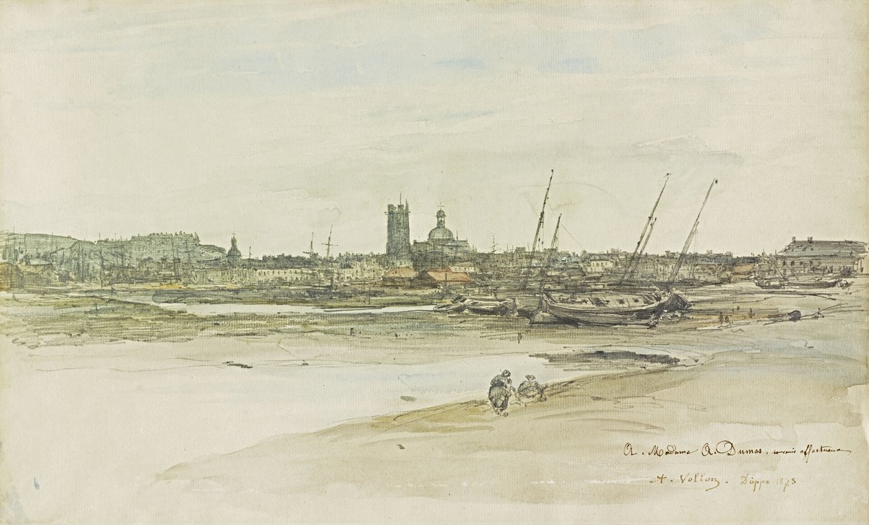 Utsikt over Dieppe havn av Antoine Vollon