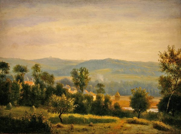 Morgenlandskap (olje på panel) av Antoine Chintreuil