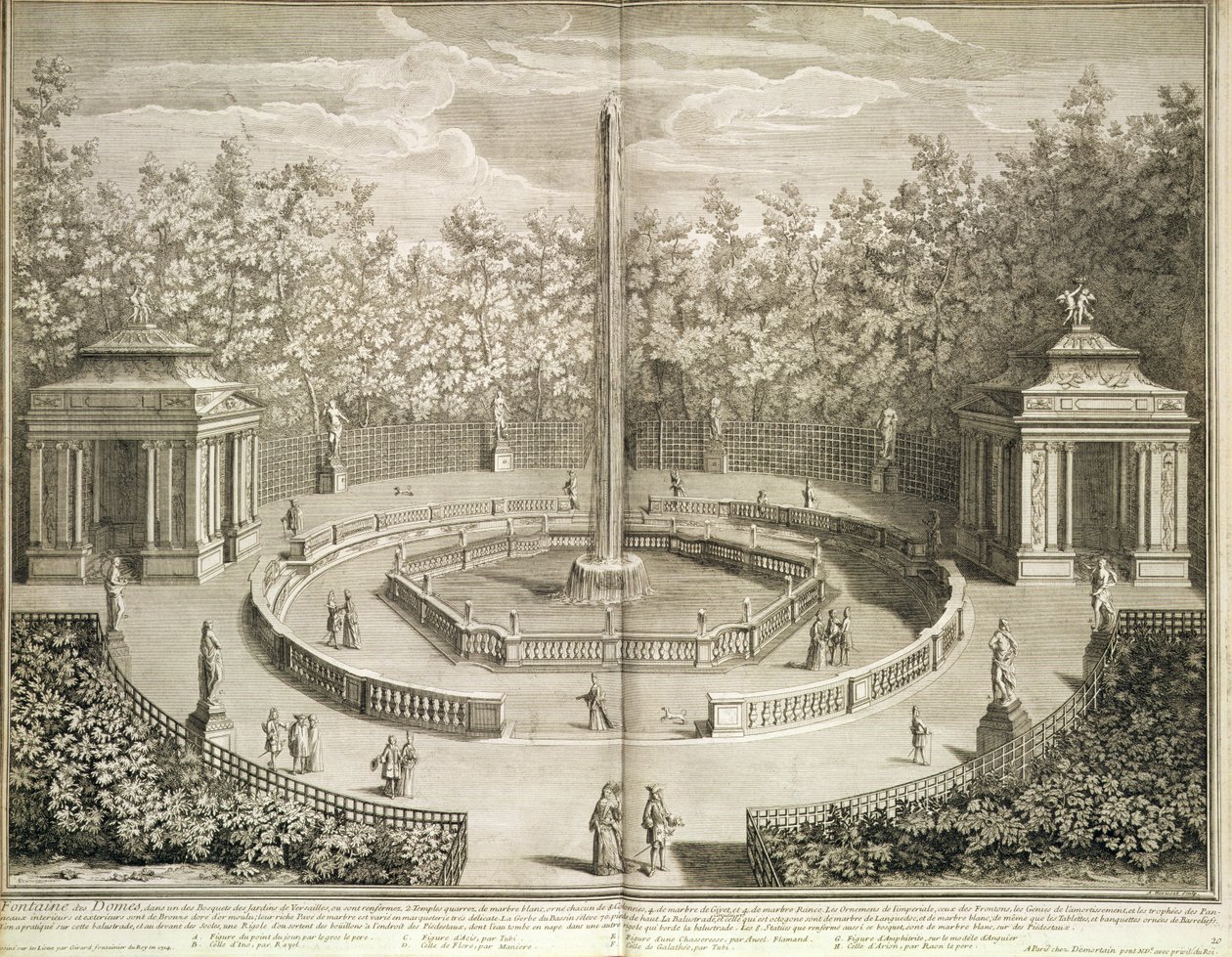 Fountain of the Domes, Versailles, ca. 1715 (radering) av Antoine Herriset
