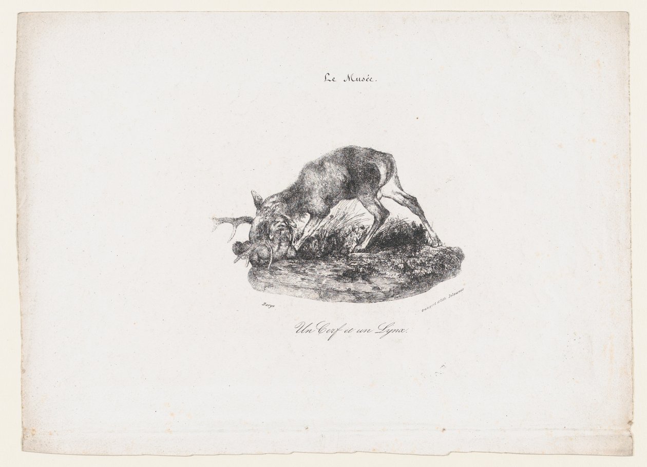 En hjort og en gaupe, 1834. av Antoine Louis Barye