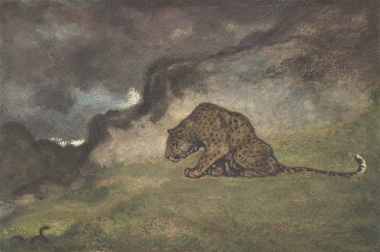 Leopard ser på slange, 1810-75. av Antoine Louis Barye