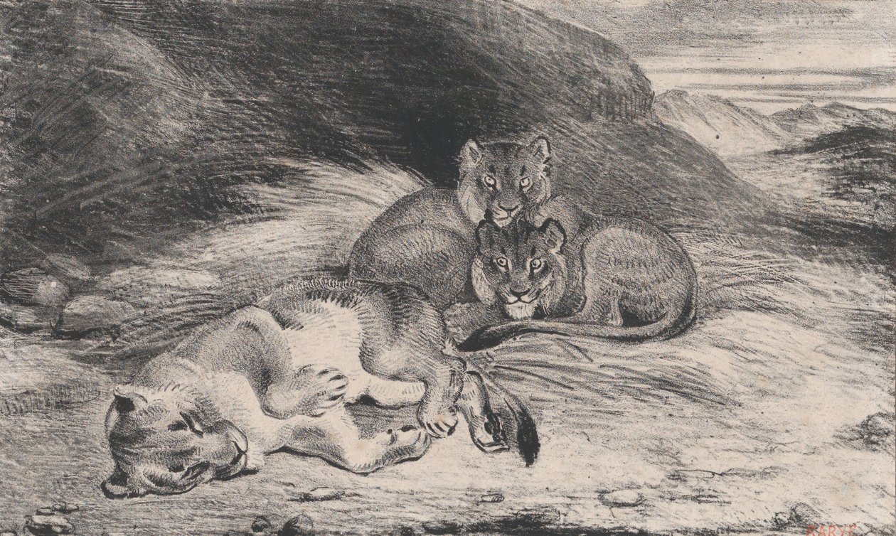 Løvinne og unger, muligens 1832. av Antoine Louis Barye