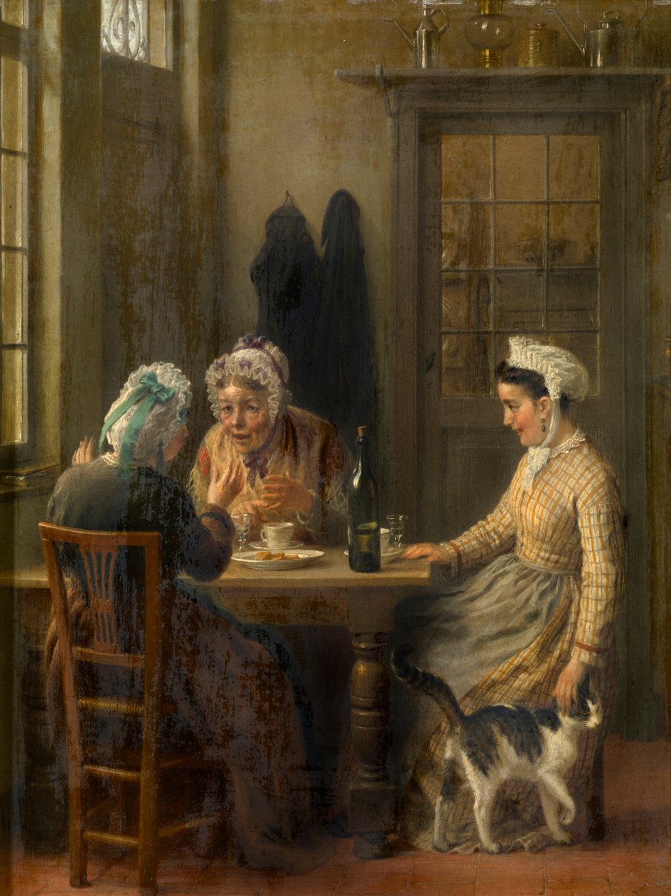Ettermiddagskaffe (olje på panel) av Antoine de Bruycker