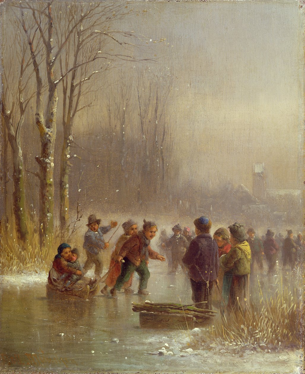 Barn på skøyter, 1800-tallet av Anton Doll