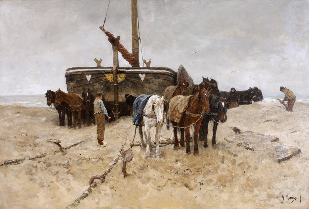 Fiskebåt på stranden av Anton Mauve