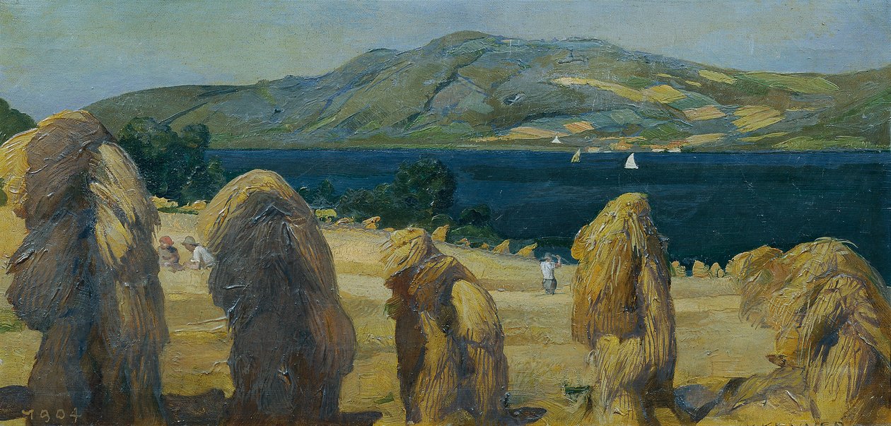 Attersee landskap med kornmandler av Anton Josef von Kenner